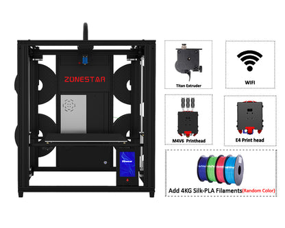 ZONESTAR 4 Extruders Mixing Color Multi Color Large Size FDM 3D Printer DIY Kit Z9V5Pro-MK4/MK5/MK6